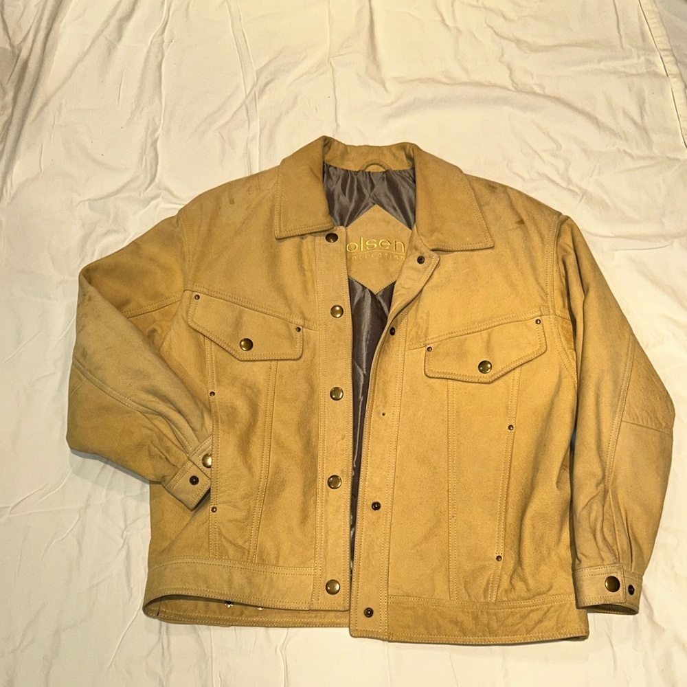 OLSEN Lined Jacket  Genuine Suede Leather Snap Front Stitch Detail Tan Women’s 6